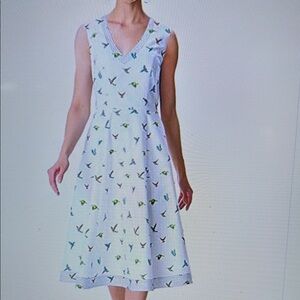 eShakti Elegant White Dress with Colorful Bird Print NWOT